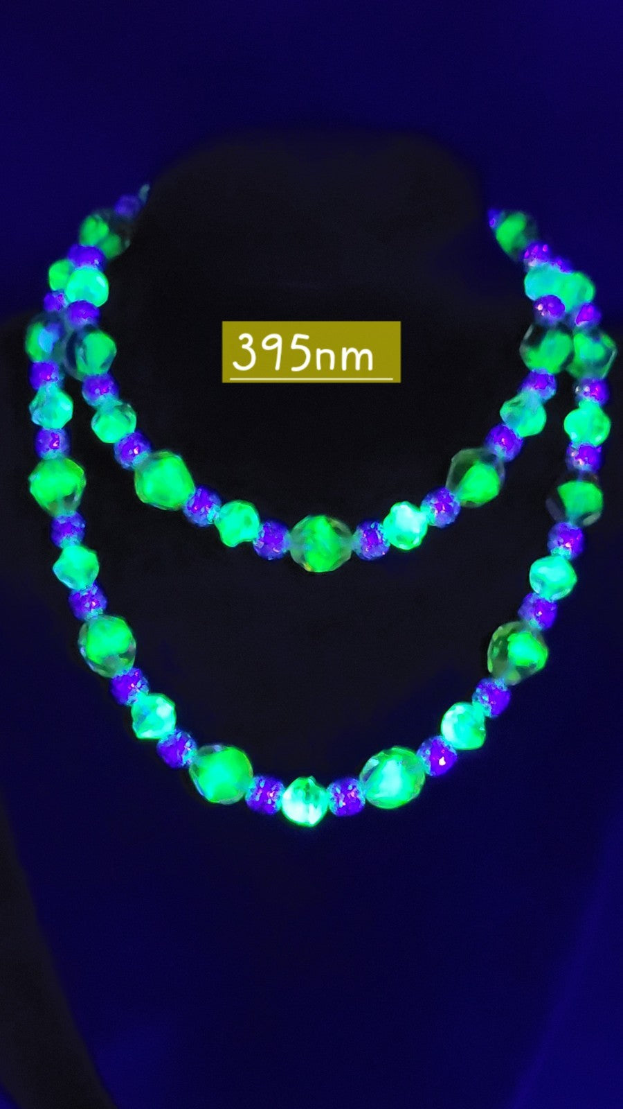 UV Glow! Uranium Czech Glass Peach Bead 28" Necklace with Bling Silver Spacers
