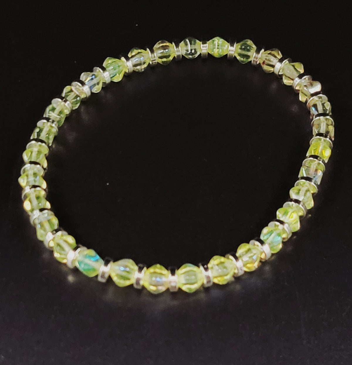 UV Uranium Marquis Shaped Czech Glass Bead 8.5" Bracelet, Silver Tone Accents