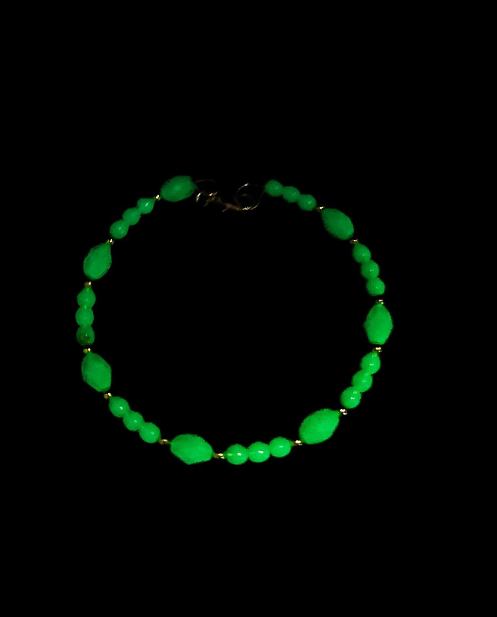 UV Glow Uranium Czech Glass Bead Bracelet Bundle, Coil Bangle, Stretch and Chained From 6.5 - 9"