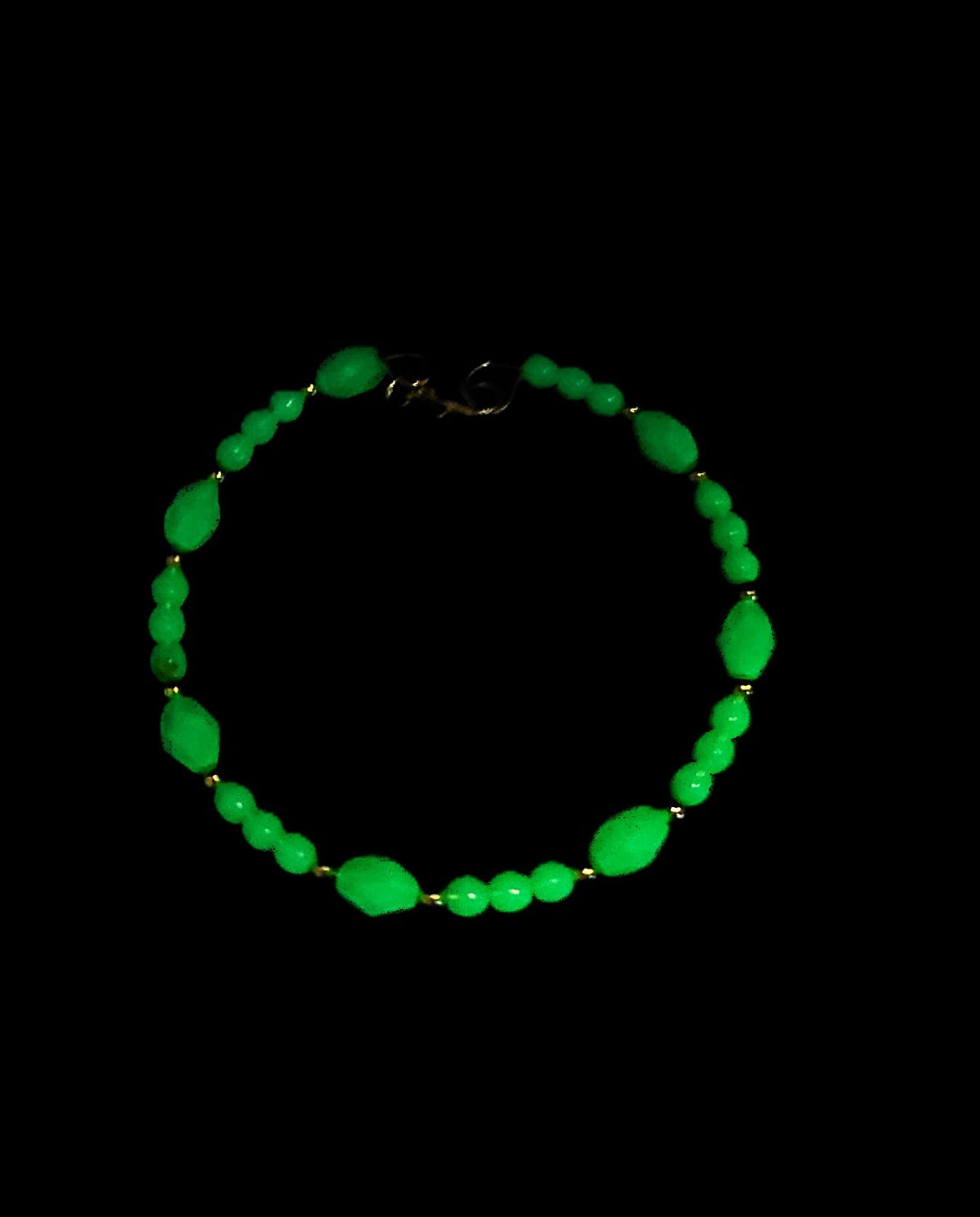UV Glow Uranium Czech Glass Bead Bracelet Bundle, Coil Bangle, Stretch and Chained From 6.5 - 9"