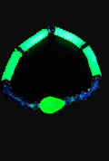 UV Glow Uranium Glass Green Pear and White Disc Czech Beads 7" Stretch Bracelet