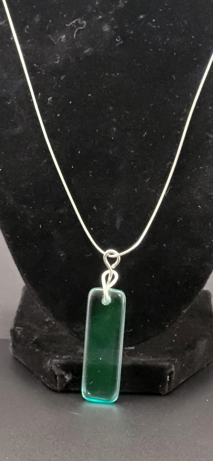 Uranium UV Czech Blue Bar Glass Pendant 20" Snake Chain Necklace