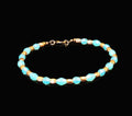 UV Glow Uranium Aqua Glass Beads and Copper Spacers 9"Stretch Bracelet