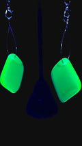 UV Glow Uranium Czech Pink Glass Gold Tone Lever Back Earrings Hand Wired 4" Dangle