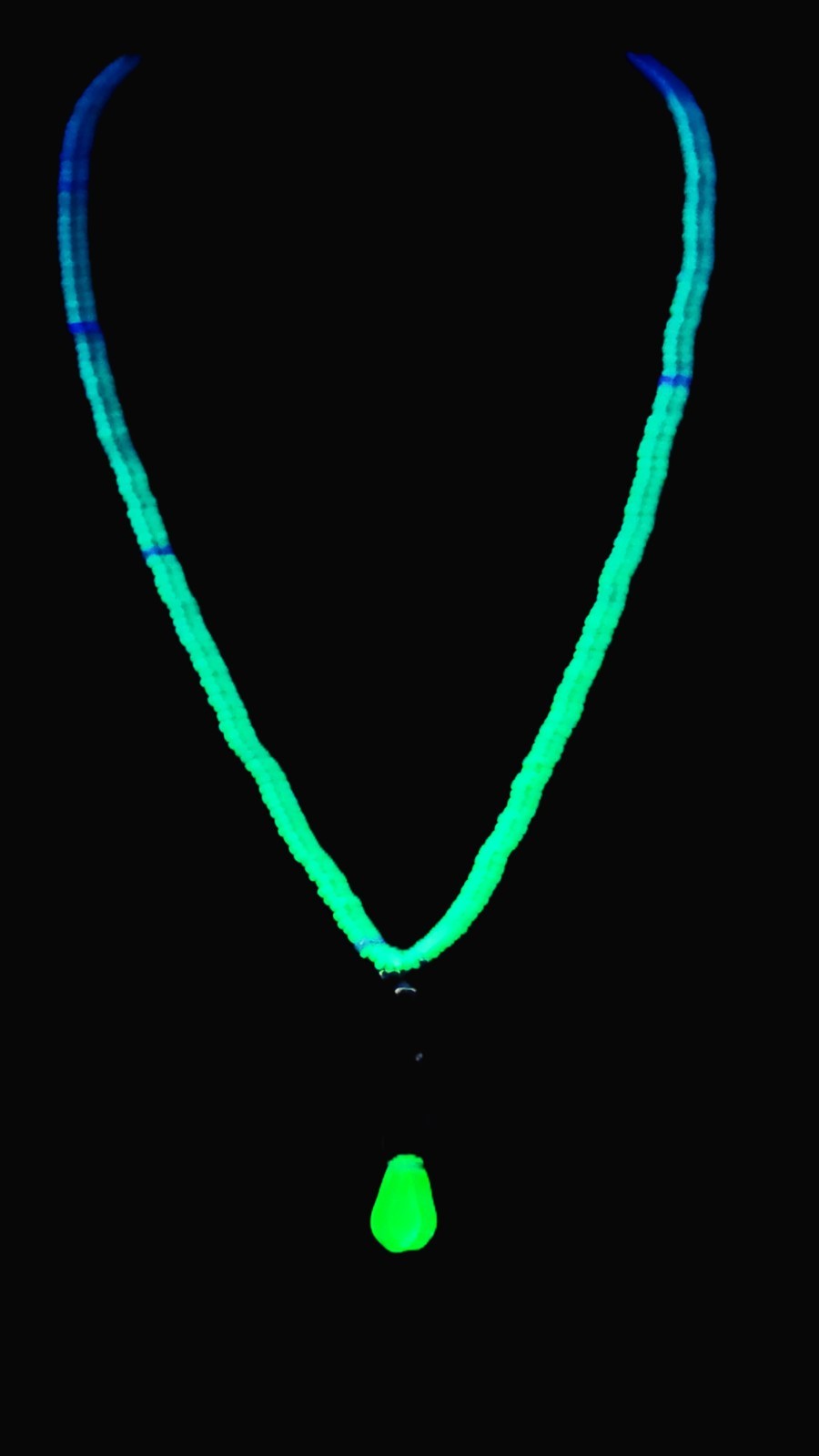 Uranium Glass Czech Seed Beads With a Removeable Bezel Pendant Necklace 16"