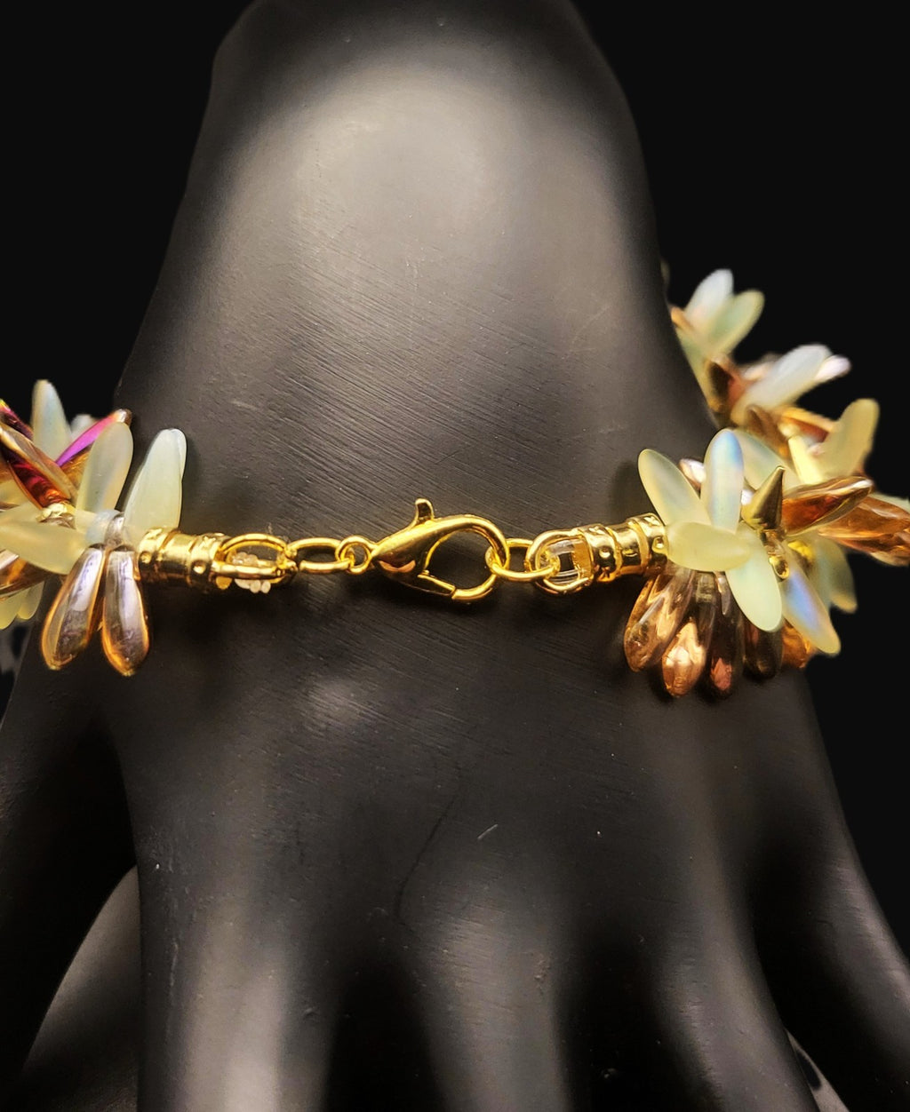 Uranium Czech Glass UV Multicolor Daggers Double Strand 7.5" Stretch Bracelet