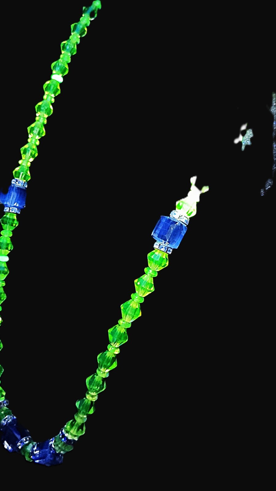 UV Glow Uranium Czech Yellow Crystals Bicone Glass Beads 22" Necklace with Accents