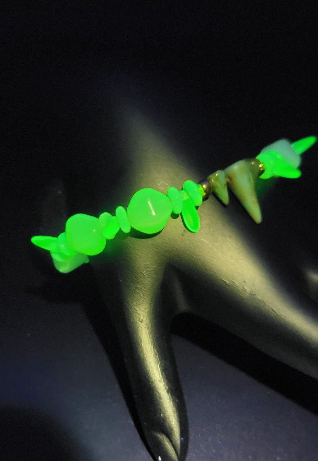 Uranium Glass Czech Fivre Beads with Yellow Daggers & Bohemian Glass Beads Cable Chain 7" Bracelet