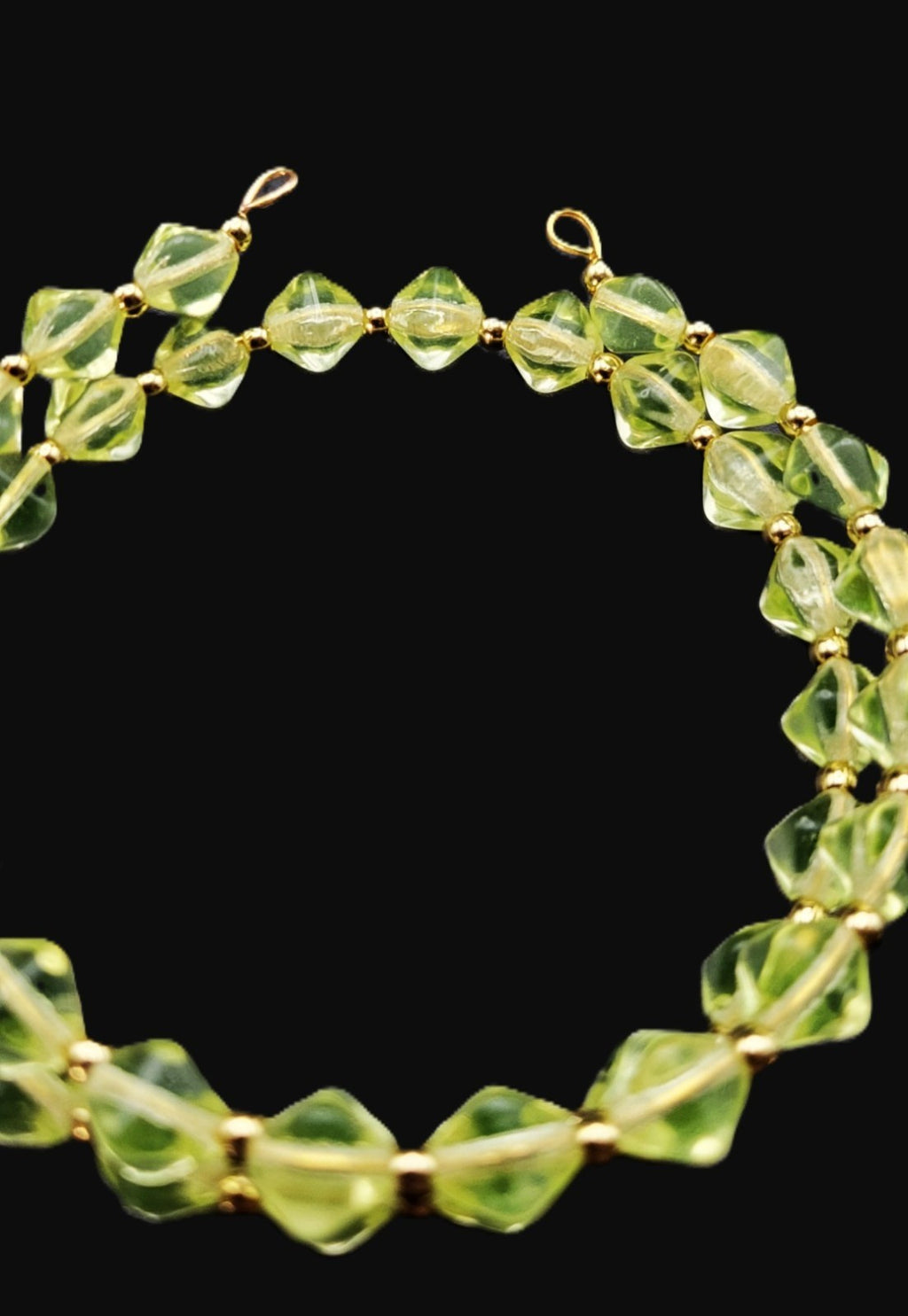 Uranium Glass Czech UV Bead Double Coil Memory Gold Tone Wire Bracelet