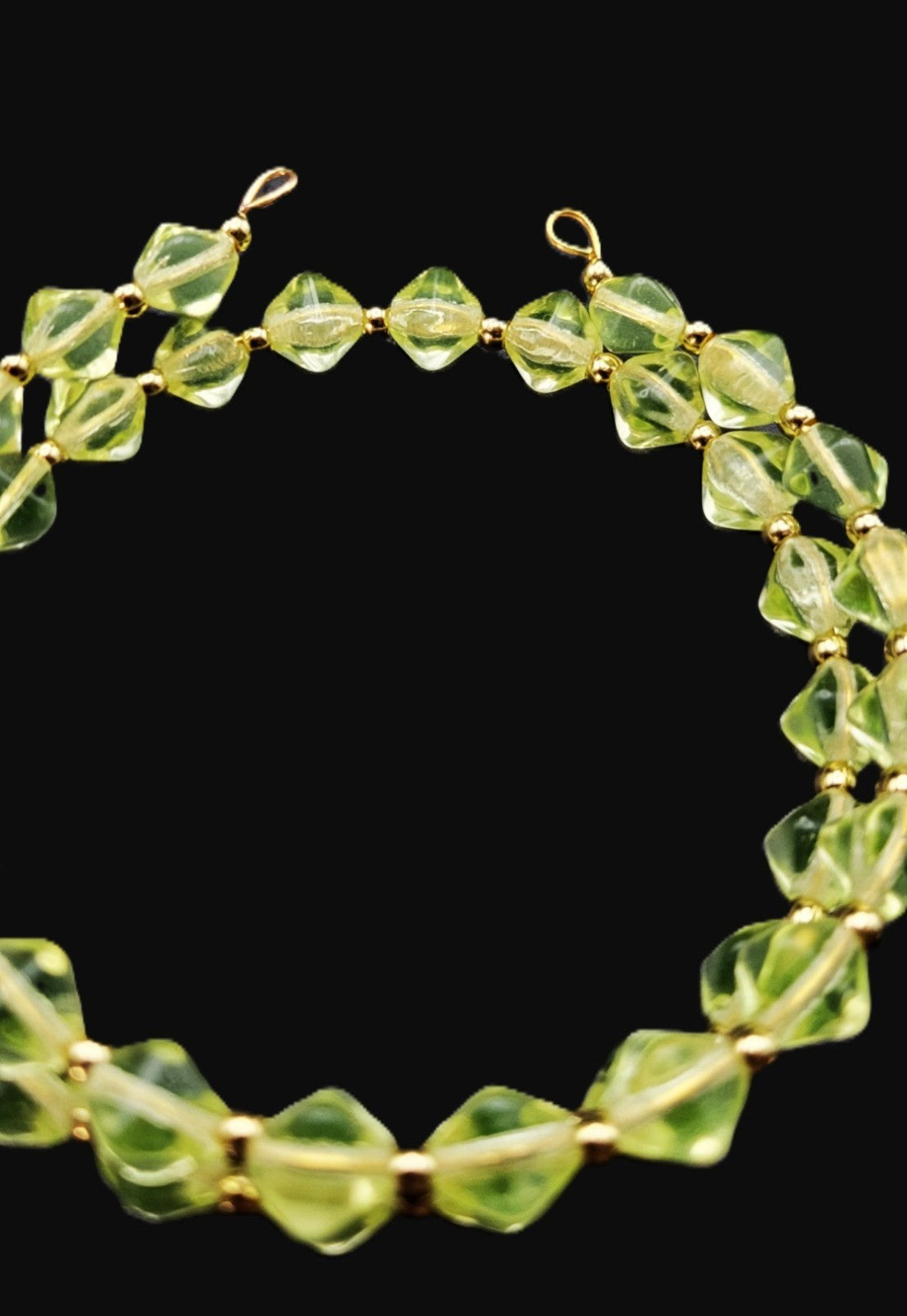 Uranium Glass Czech UV Bead Double Coil Memory Gold Tone Wire Bracelet