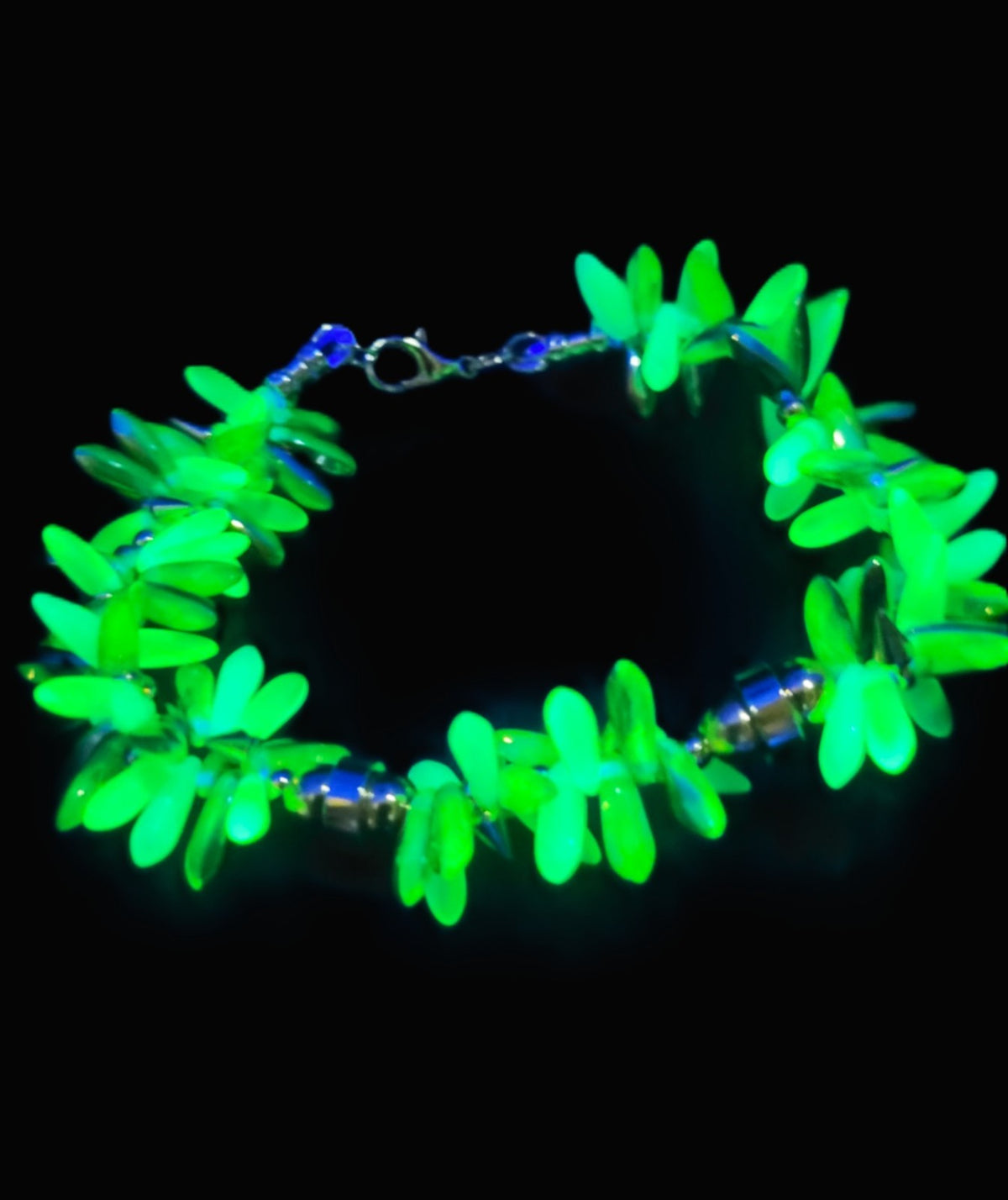 Uranium Czech Glass UV Multicolor Daggers Double Strand 7.5" Stretch Bracelet