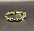 UV Glow Czech Uranium Tiger Striped Glass Beads Stretch 7" Bracelet with Pierced Earrings