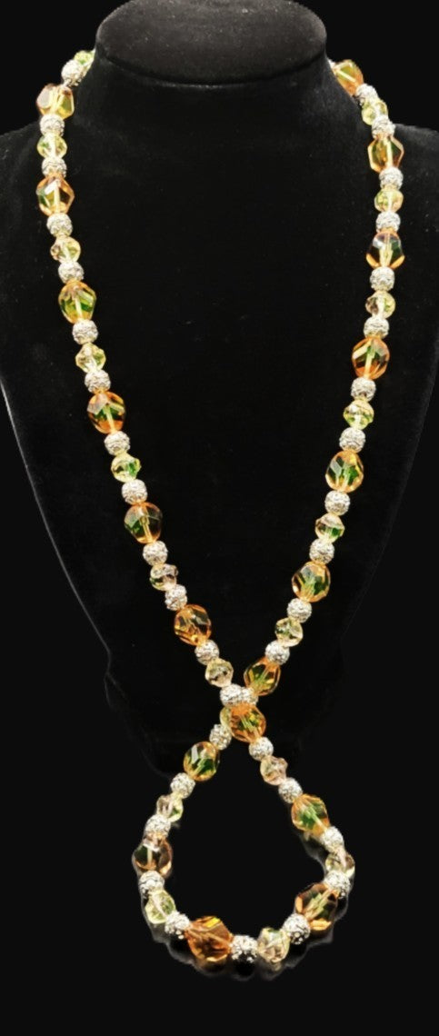 UV Glow! Uranium Czech Glass Peach Bead 28" Necklace with Bling Silver Spacers
