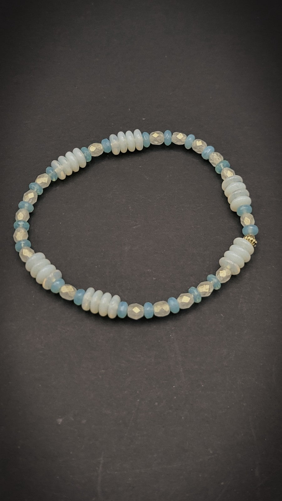 URANIUM! UV Glow Two Bracelet Set Stretch Blue and White UV glass beads 7 & 8"