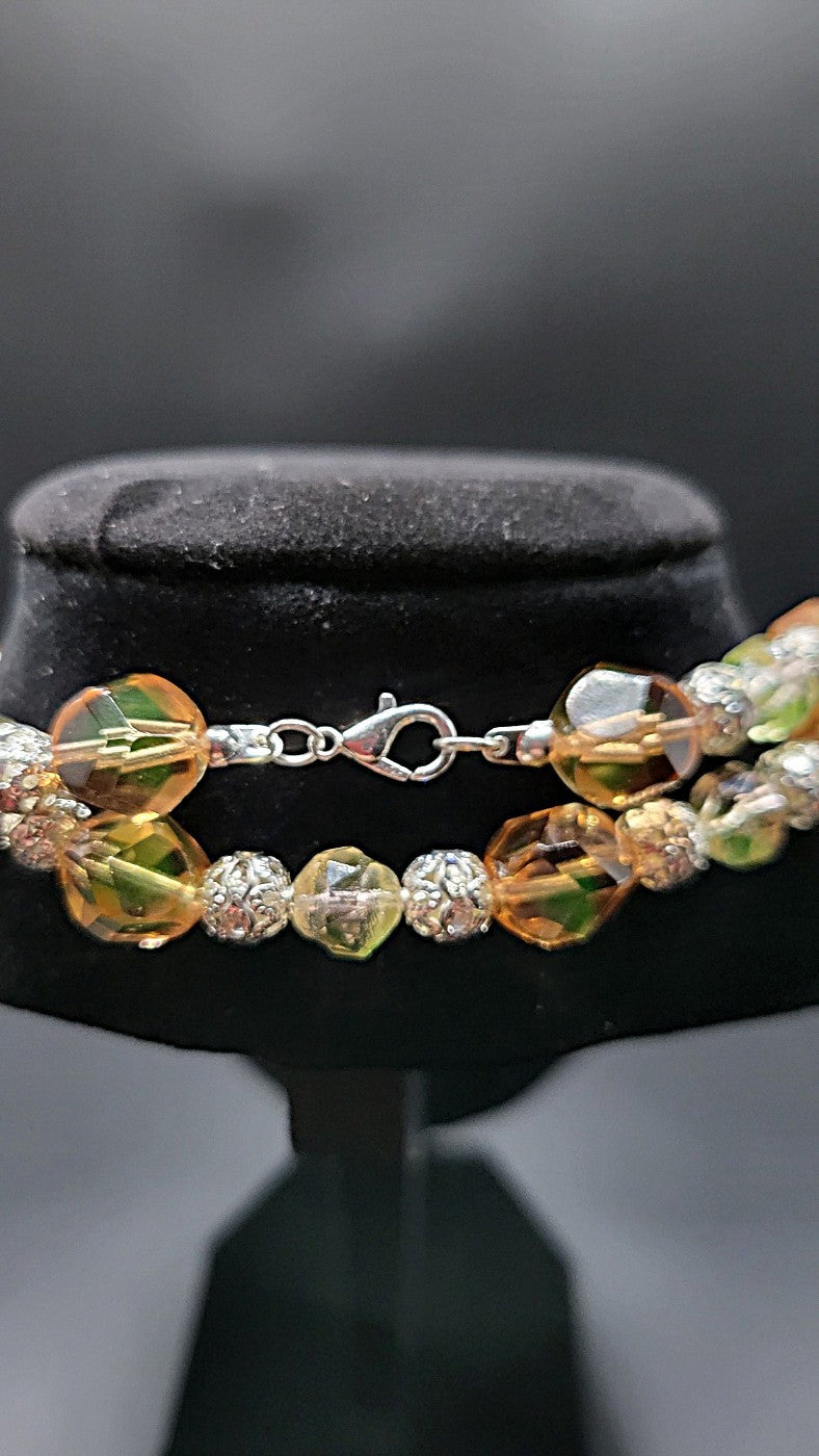 UV Glow! Uranium Czech Glass Peach Bead 28" Necklace with Bling Silver Spacers