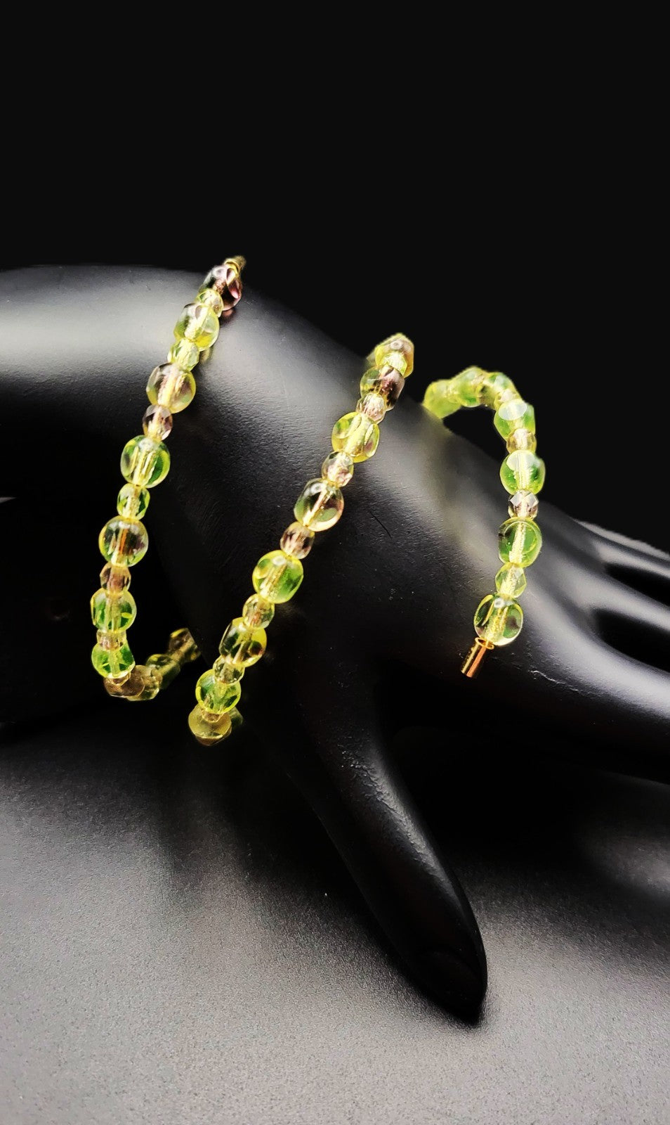 Uranium UV Reactive Vintage Czech glass beads loose 2.5 wrap coil bracelet 8"wrist