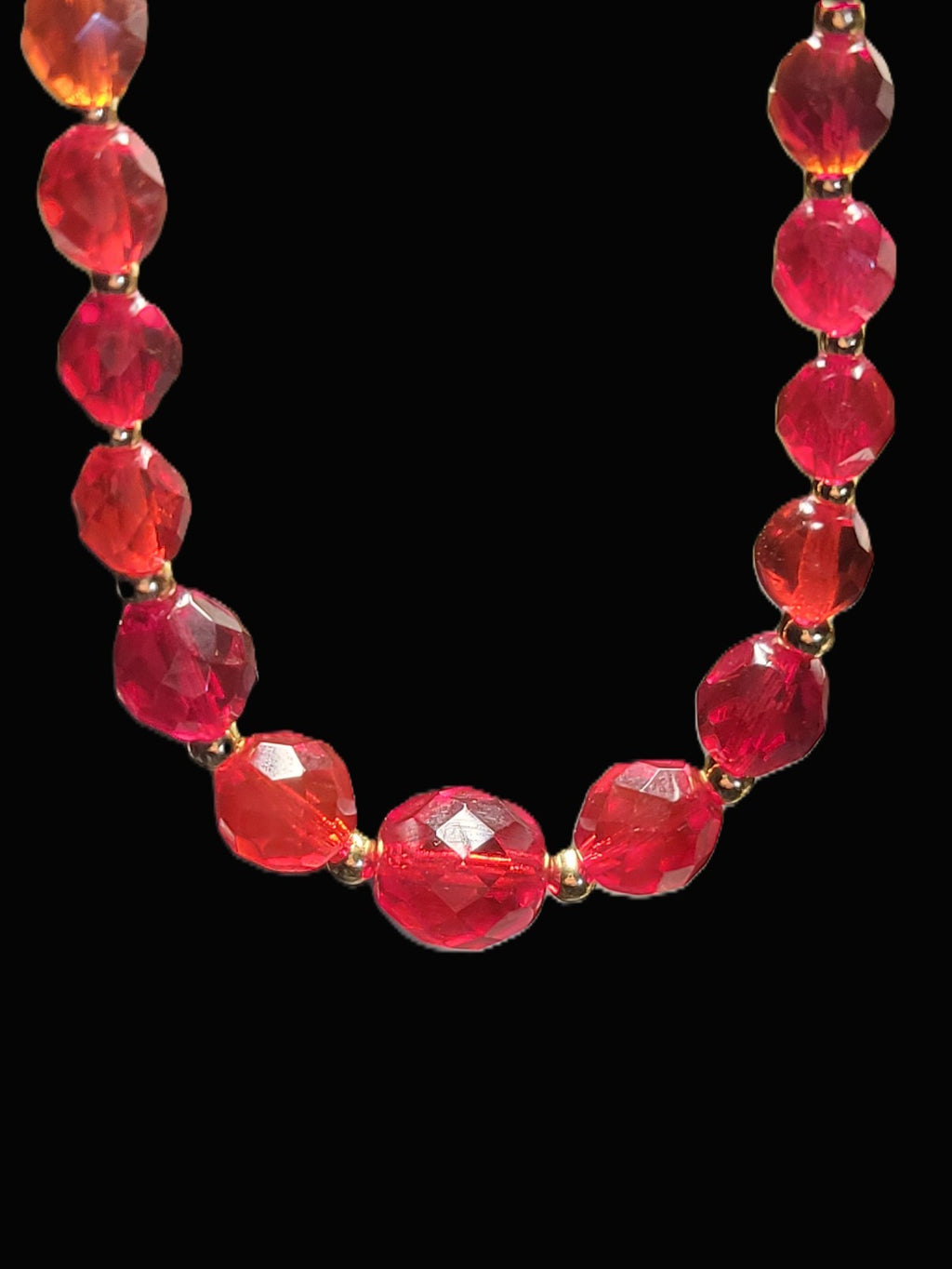 Cadmium Vintage Czech 1950's Era Glass Bead Graduated Handmade Necklace  16"