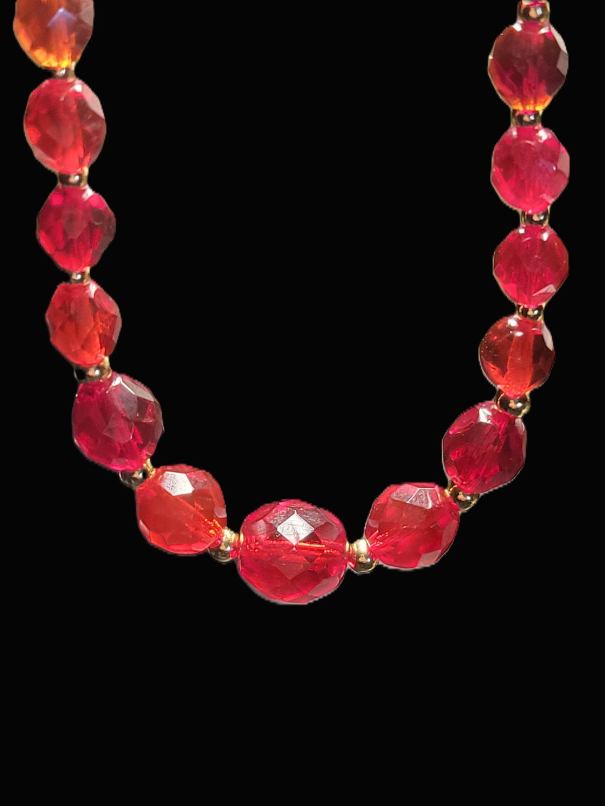 Cadmium Vintage Czech 1950's Era Glass Bead Graduated Handmade Necklace  16"