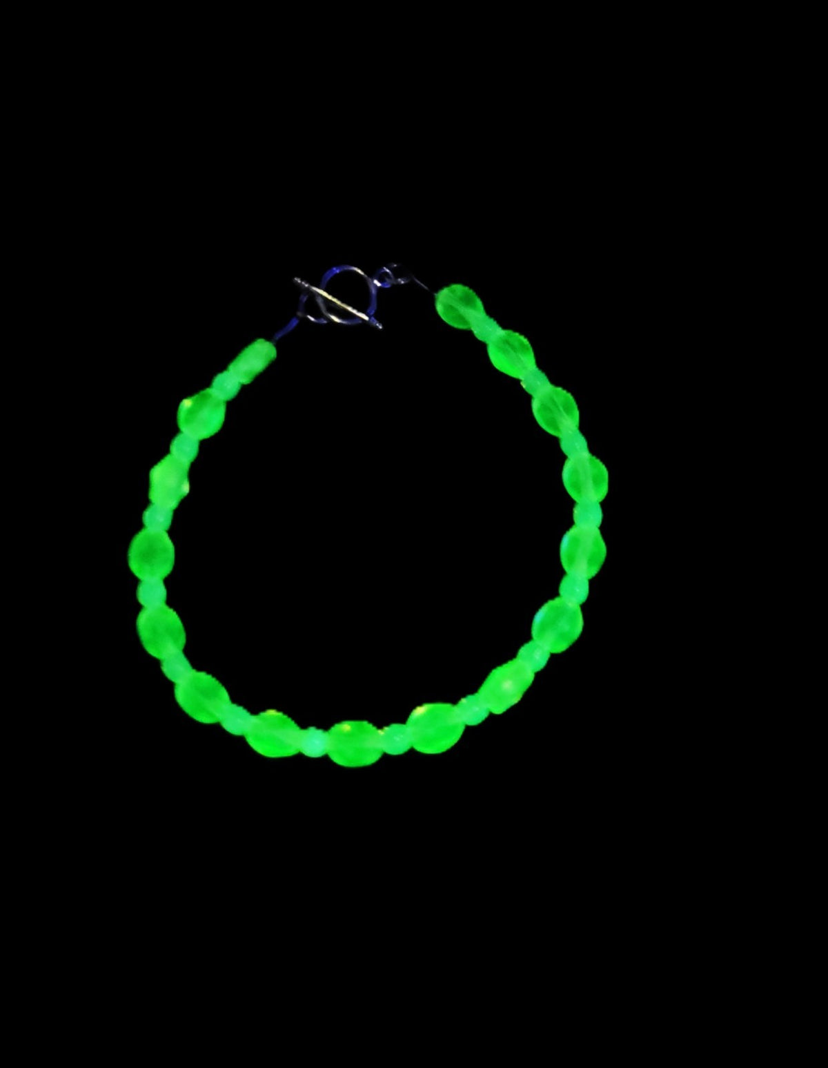 UV Glow Uranium Czech Glass Bead Bracelet Bundle, Coil Bangle, Stretch and Chained From 6.5 - 9"
