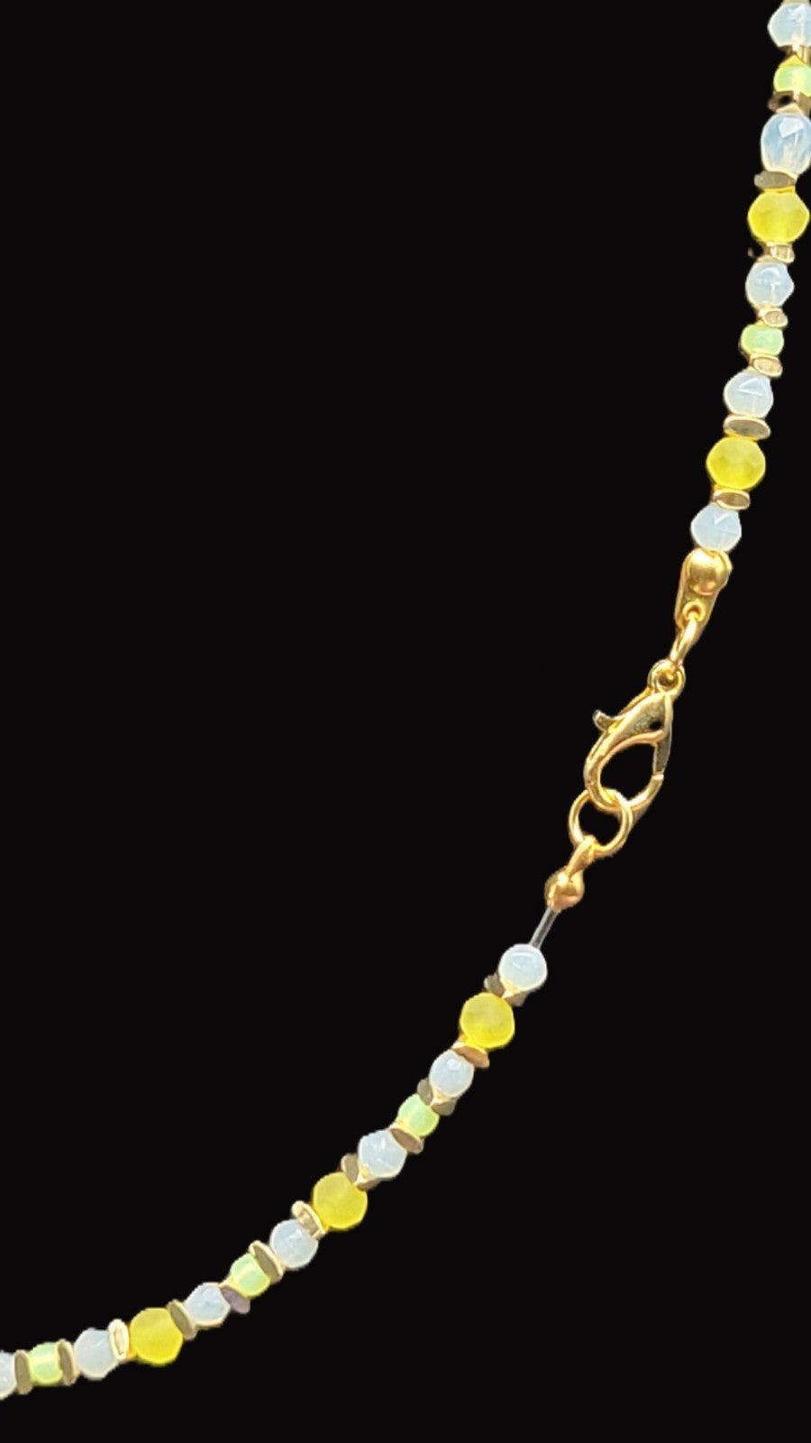 Uranium White and Green Glass Beads, UV Reactive Myuki Bead 16" Necklace