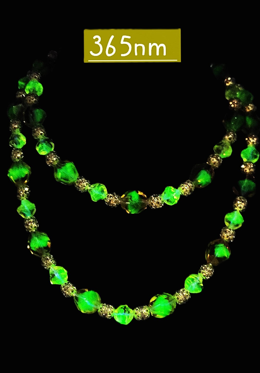 UV Glow! Uranium Czech Glass Peach Bead 28" Necklace with Bling Silver Spacers