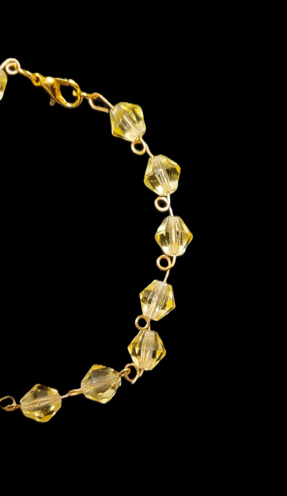 UV Glow Czech Glass Bead Uranium Crystals Hand wired 7" Gold Tone Bracelet