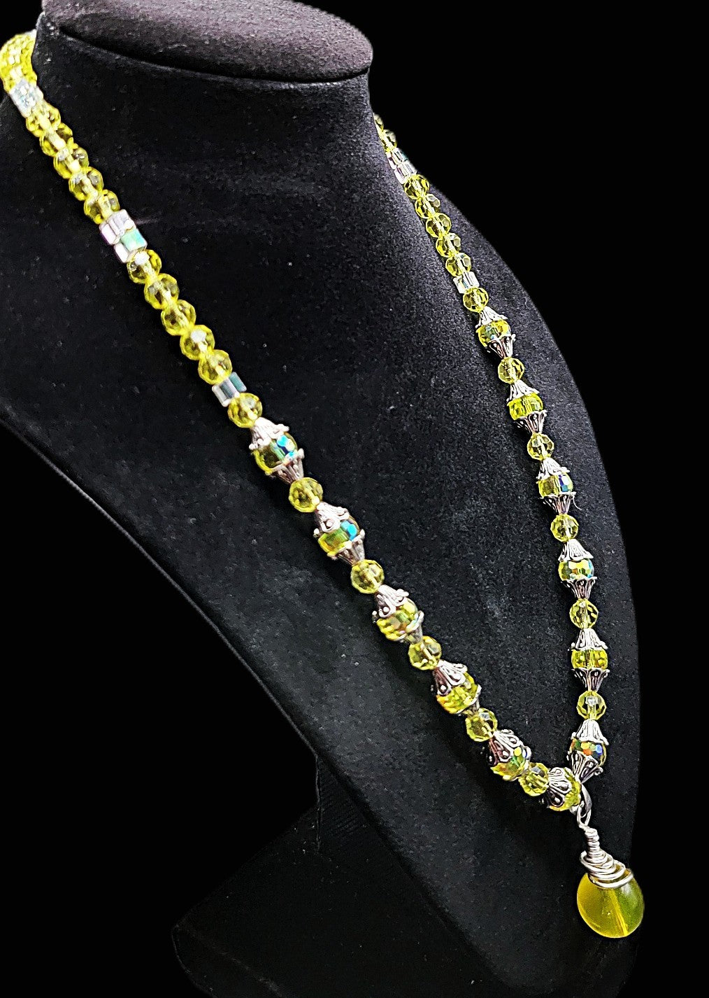 UV Glow Cadmium Glass Beads 18" Necklace Strung on Silver Tone Snake Chain