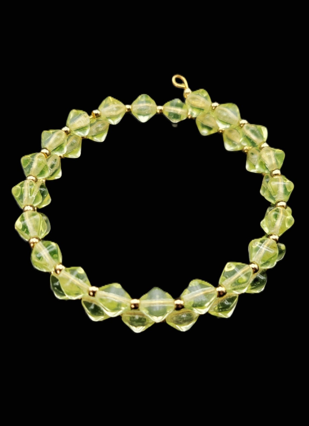 Uranium Glass Czech UV Bead Double Coil Memory Gold Tone Wire Bracelet
