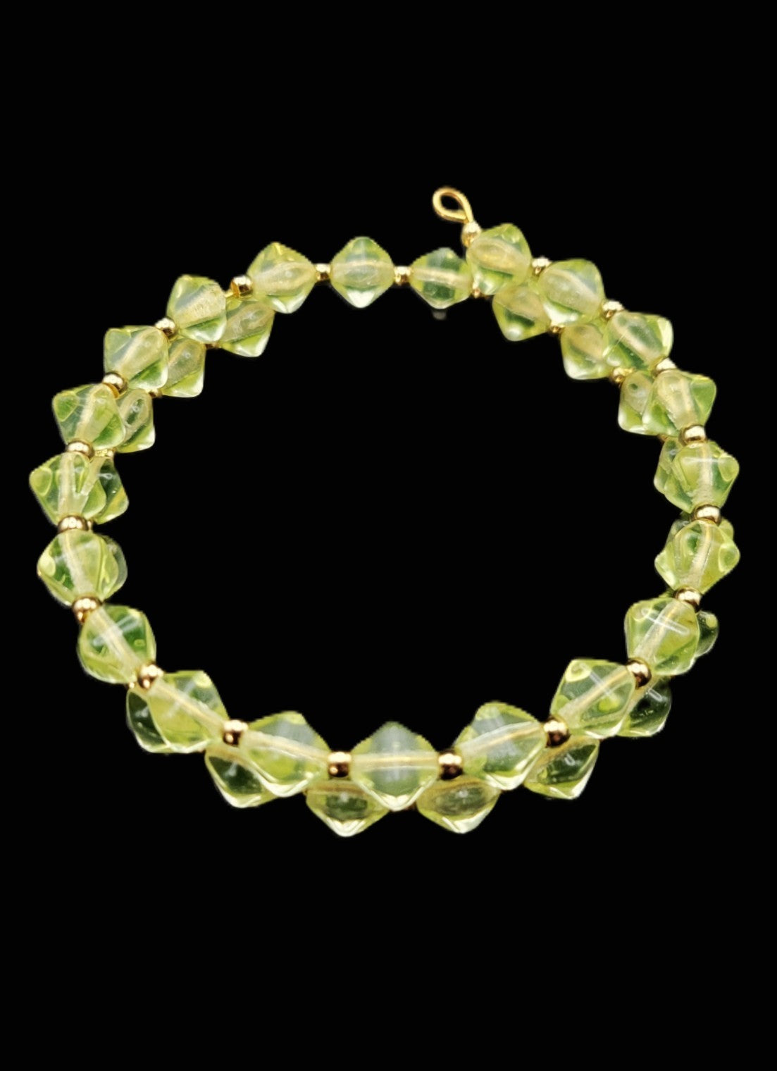 Uranium Glass Czech UV Bead Double Coil Memory Gold Tone Wire Bracelet