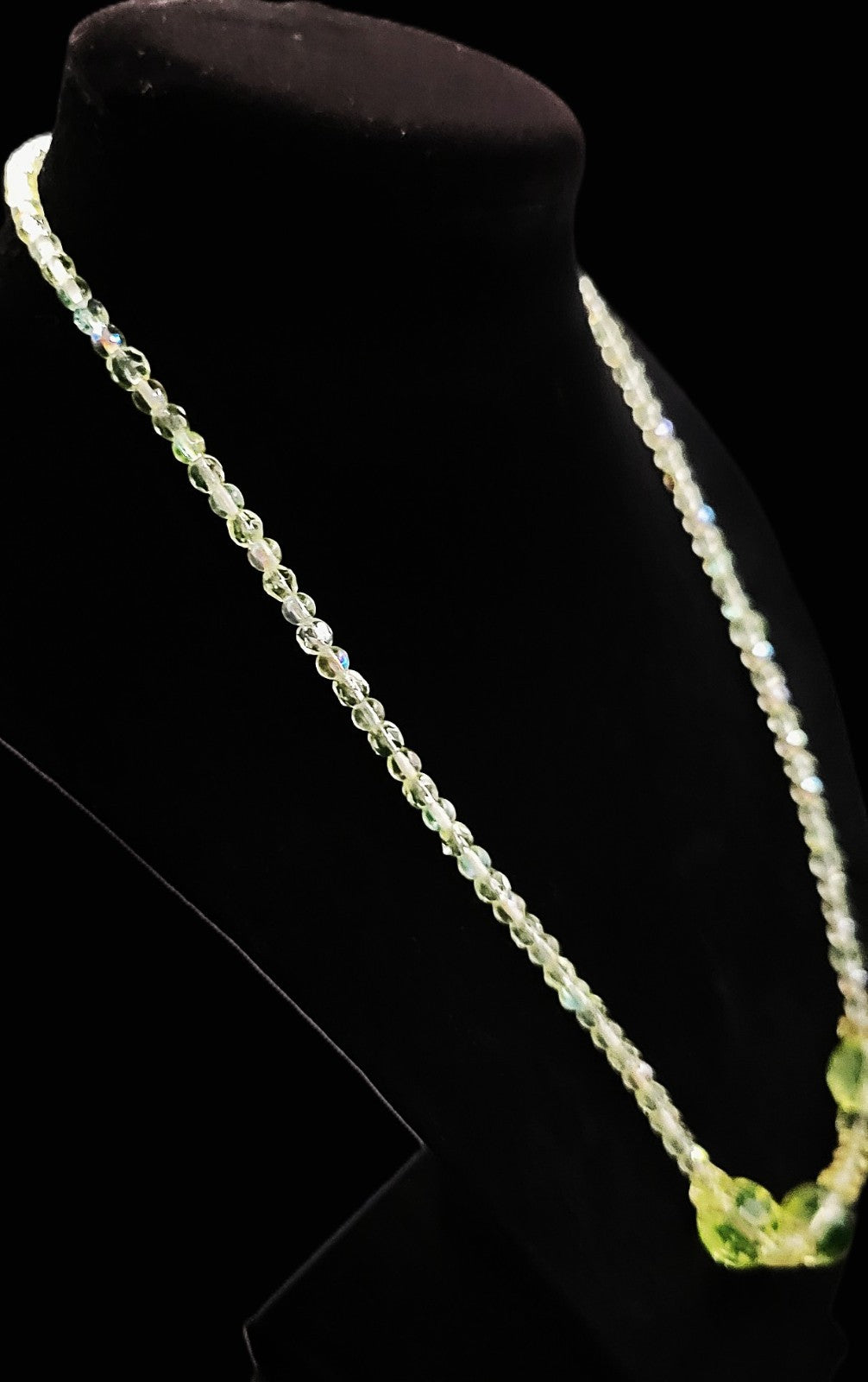 Uranium Czech AB Round and Faceted Glass Beads 18" Sparkly Necklace