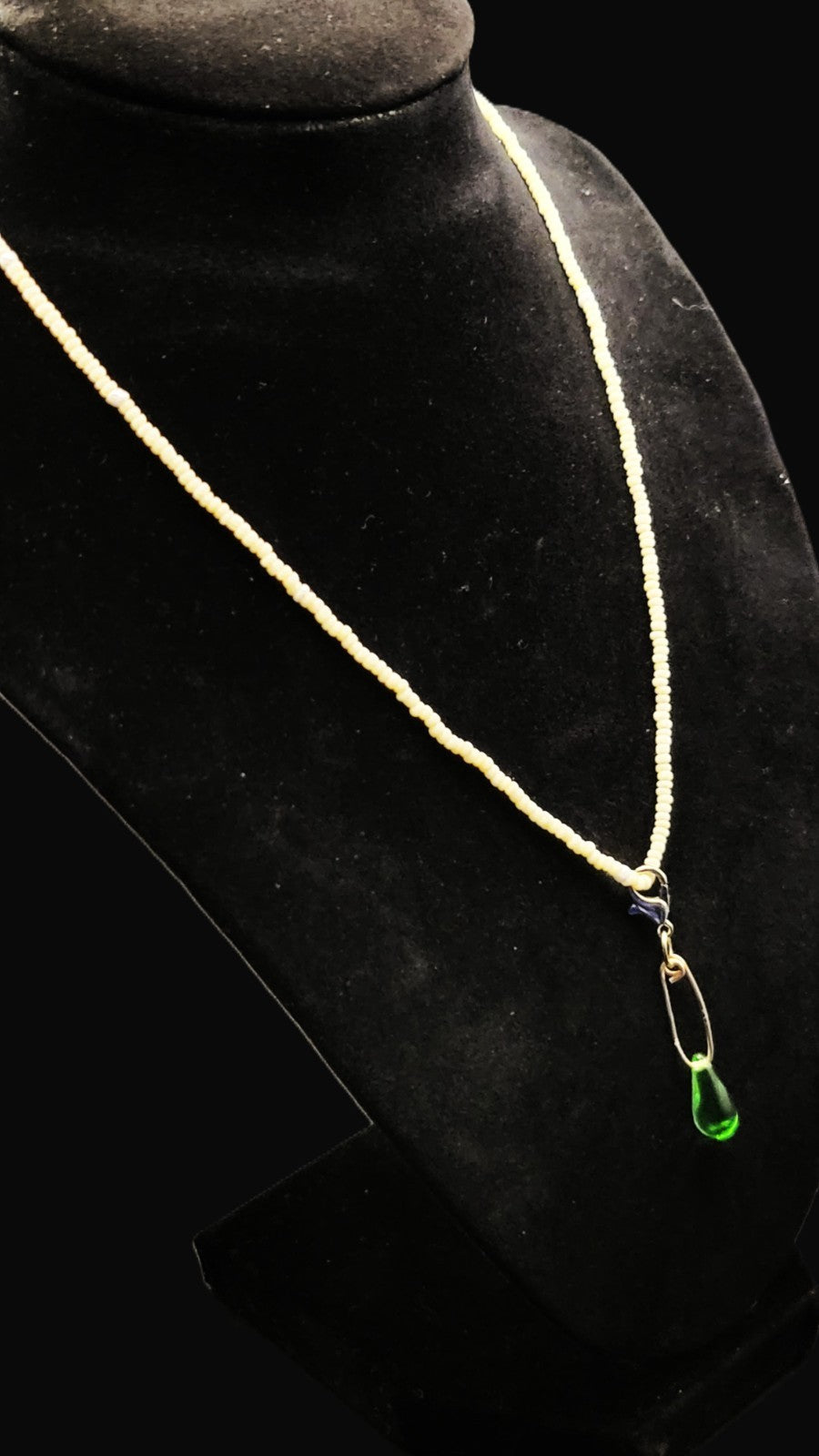 Uranium Glass Czech Seed Beads With a Removeable Bezel Pendant Necklace 16"