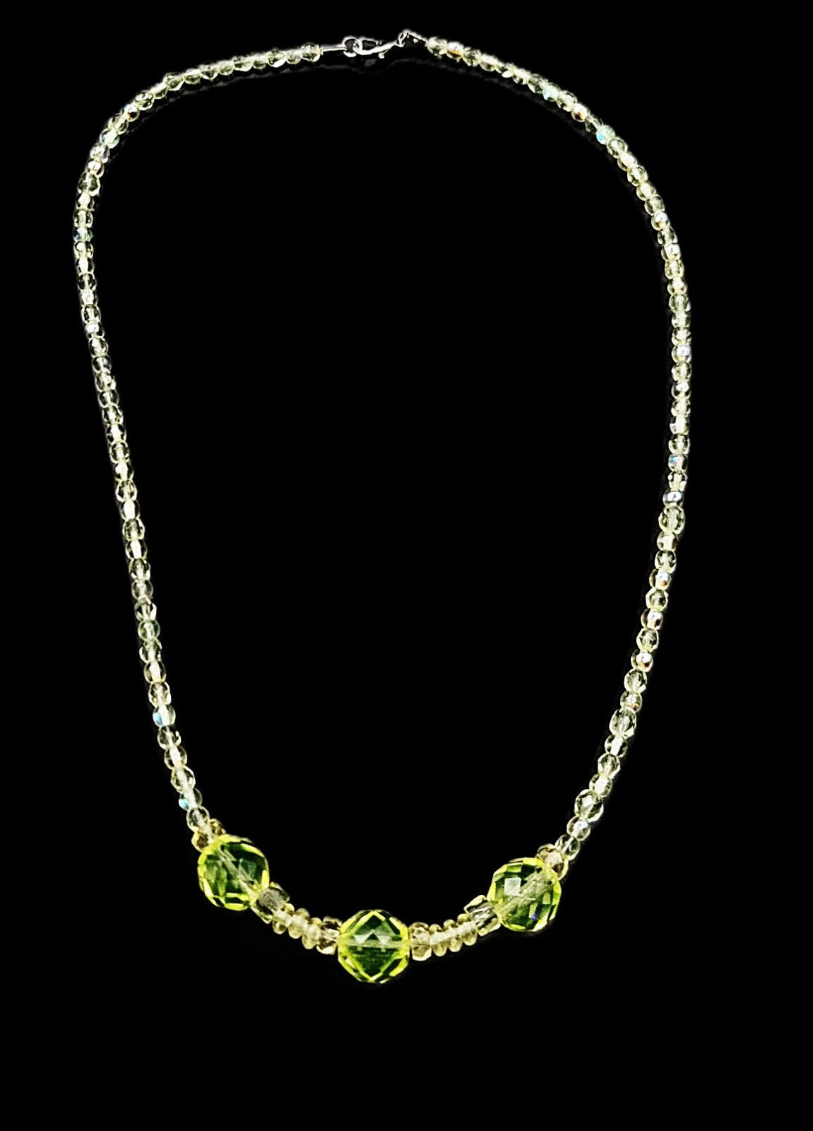 Uranium Czech AB Round and Faceted Glass Beads 18" Sparkly Necklace