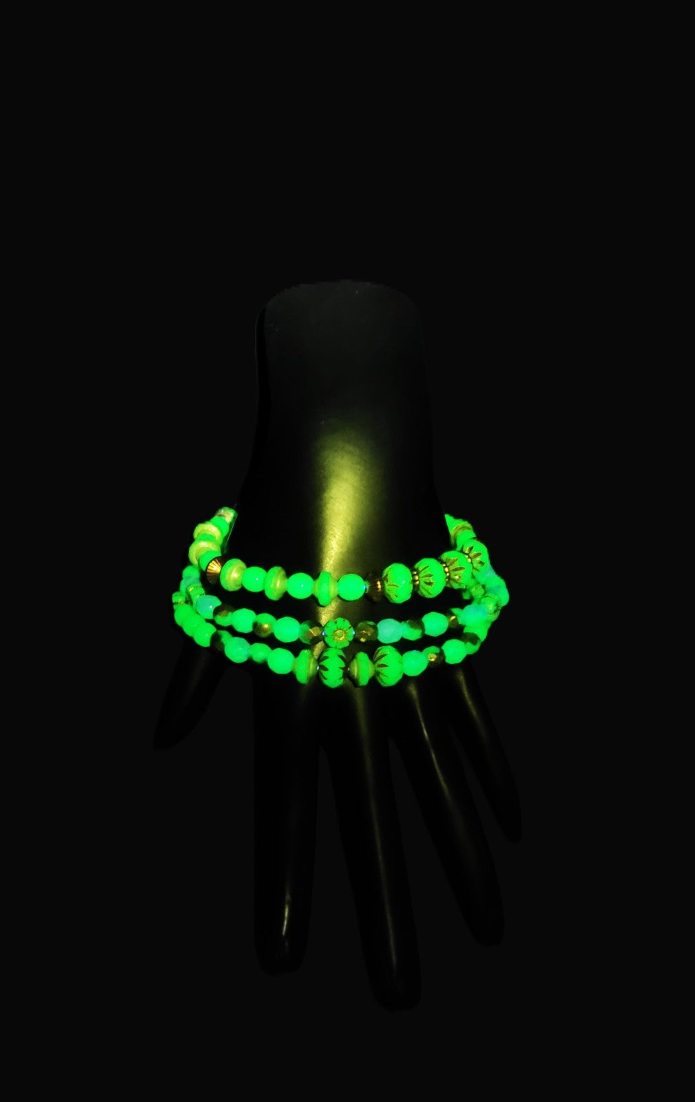 Uranium Blue Czech Glass 8" Three Stretch Bracelet Bundle Glow With This Set!