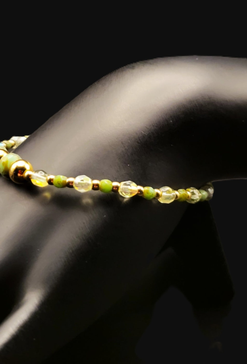 UV Glow Uranium Picasso Teal Fire Polished Glass Beads Czech  bracelet stretch 7"