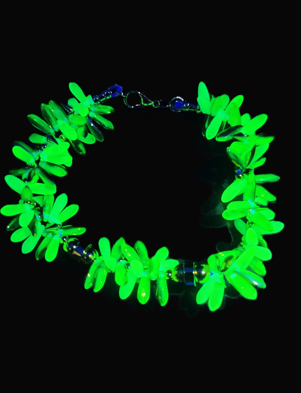 Uranium Czech Glass UV Multicolor Daggers Double Strand 7.5" Stretch Bracelet