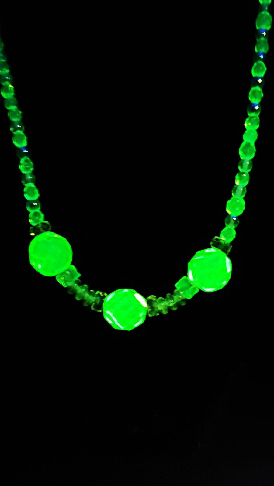 Uranium Czech AB Round and Faceted Glass Beads 18" Sparkly Necklace