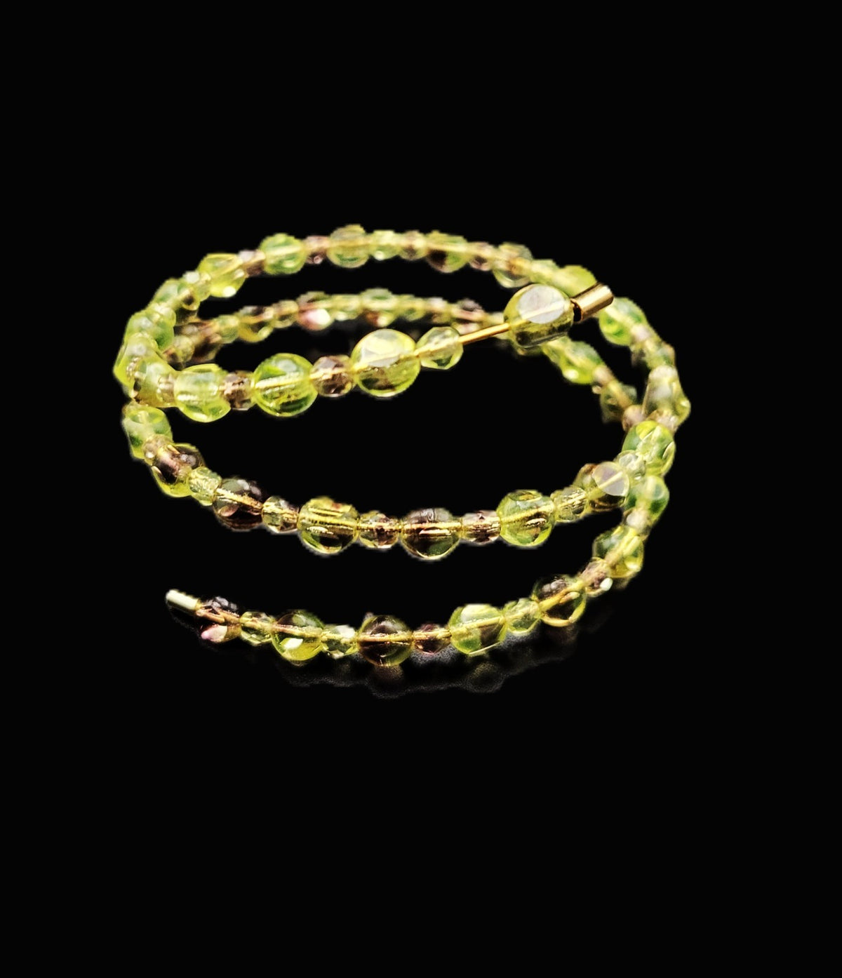 Uranium UV Reactive Vintage Czech glass beads loose 2.5 wrap coil bracelet 8"wrist