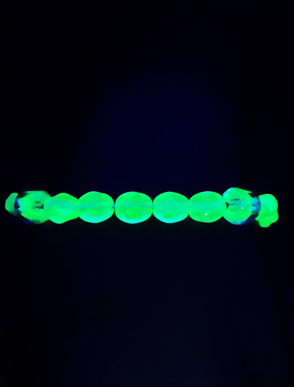Uranium Beads Czech UV Green and Blue Glass Bead 8" Bracelet on Snake Chain