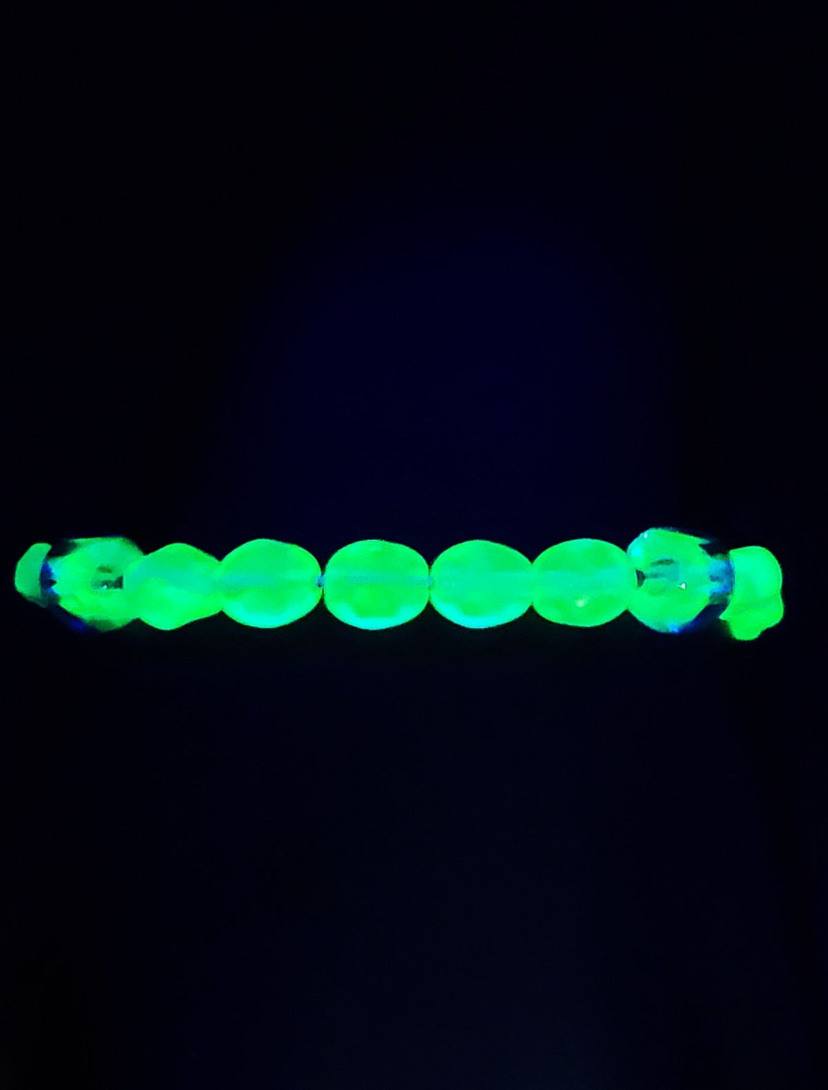 Uranium Beads Czech UV Green and Blue Glass Bead 8" Bracelet on Snake Chain