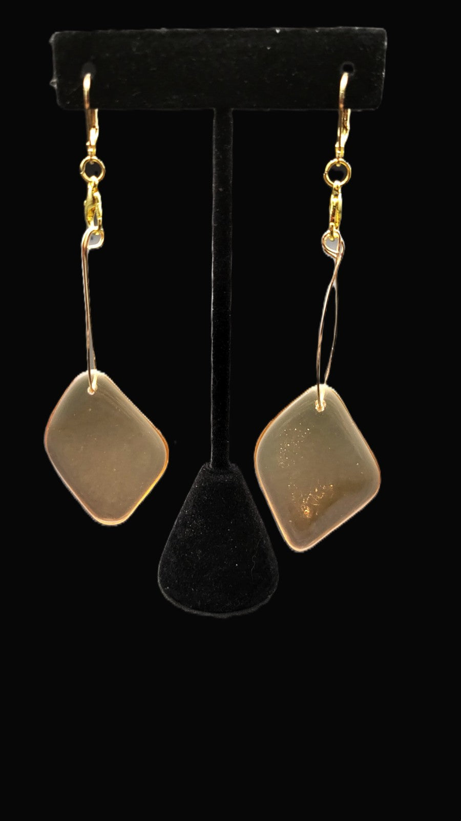 UV Glow Uranium Czech Pink Glass Gold Tone Lever Back Earrings Hand Wired 4" Dangle