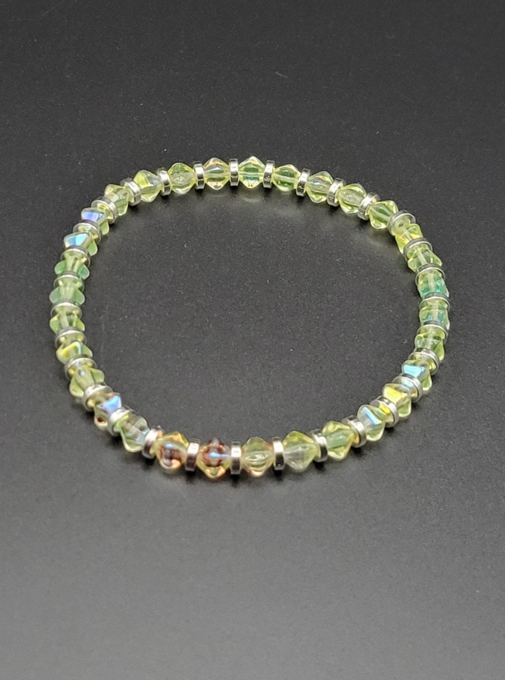 UV Uranium Marquis Shaped Czech Glass Bead 8.5" Bracelet, Silver Tone Accents