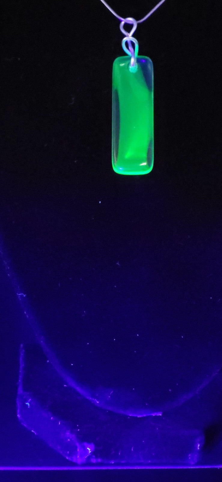 Uranium UV Czech Blue Bar Glass Pendant 20" Snake Chain Necklace