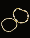Uranium brilliant glow white and green glass bead 2 bracelet set, stretch with spacers 7"