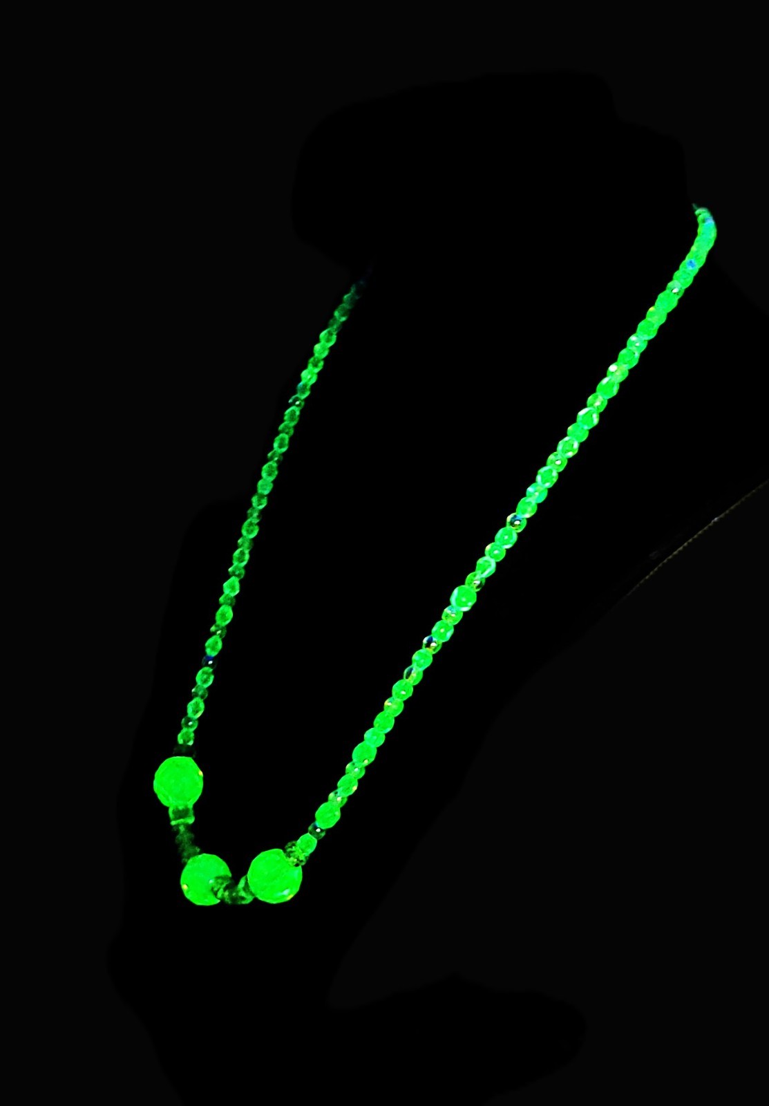 Uranium Czech AB Round and Faceted Glass Beads 18" Sparkly Necklace