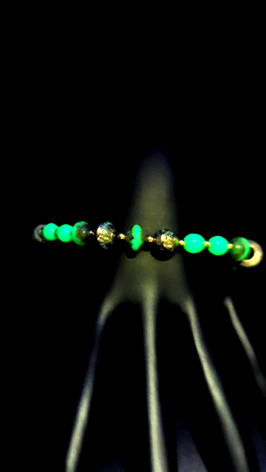 Uranium Glass UV Glow Aqua beads Toggle 8" Bracelet