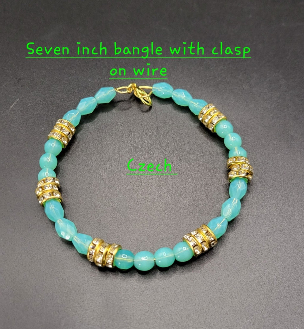 UV Glow Uranium Czech Glass Bead Bracelet Bundle, Coil Bangle, Stretch and Chained From 6.5 - 9"