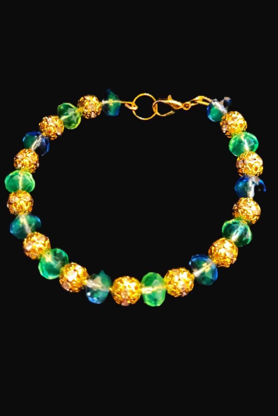 UV Glow Uranium Blue and Vaseline with Blue Swirl Czech Glass Bracelet 6" with Clasp