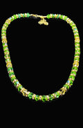 Uranium Czech Crystal Glass UV Glow Bead Necklace & Earring set, Rondelle Spacers 18"