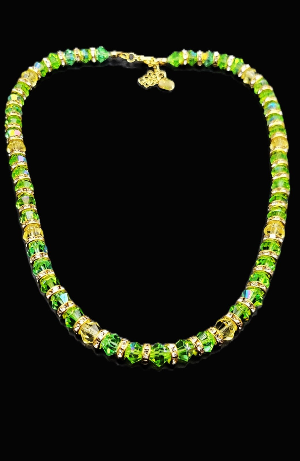 Uranium Czech Crystal Glass UV Glow Bead Necklace & Earring set, Rondelle Spacers 18"