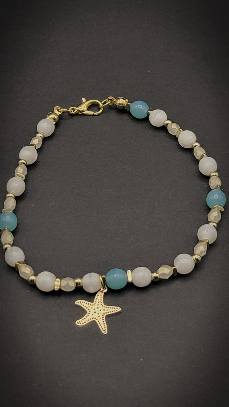 URANIUM! UV Glow Two Bracelet Set Stretch Blue and White UV glass beads 7 & 8"